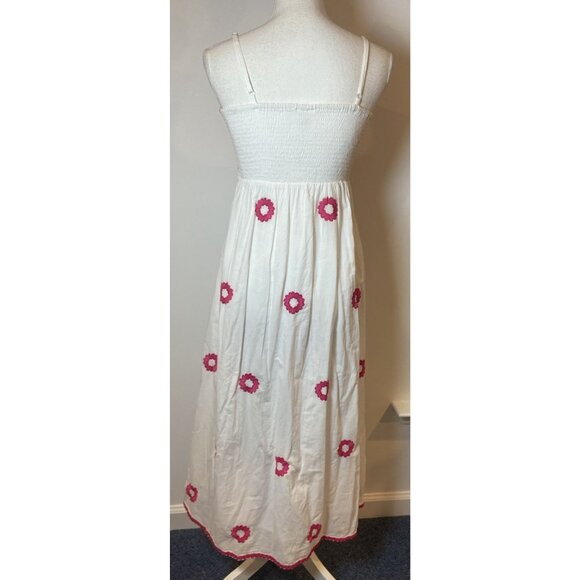 Nimo With Love Midi Dress Spaghetti Strap White Pink Red Embroidery Size Small - Picture 4 of 6
